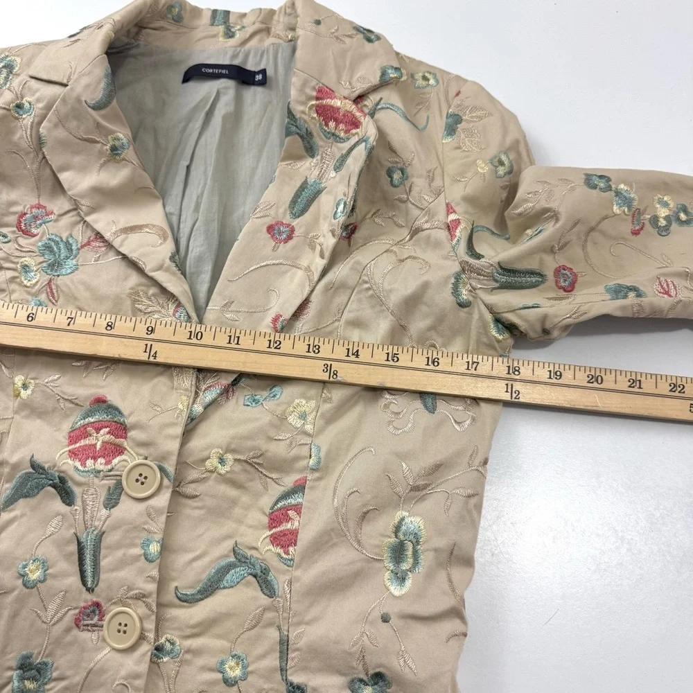 CORTEFIEL Women’s Sz 38 US M Cream Embroidered Blazer Jacket Whimsical Fairycore